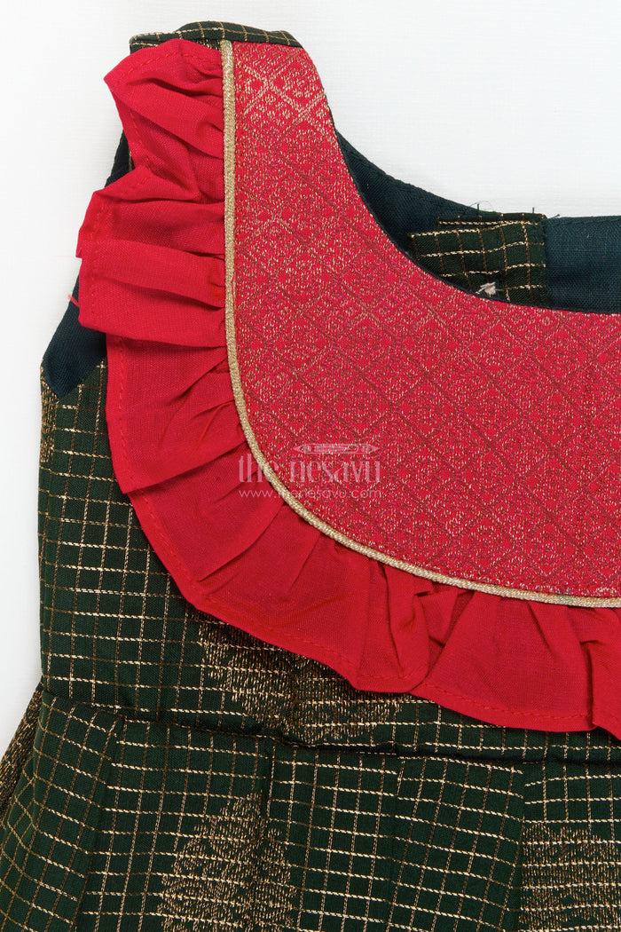 The Nesavu Girls Kanchi Silk Frock Baby Girl Traditional Silk Frock with Zari Motifs and Pleated Skirt Nesavu Nesavu baby girl ethnic silk frock with zari motifs and traditional pleated design