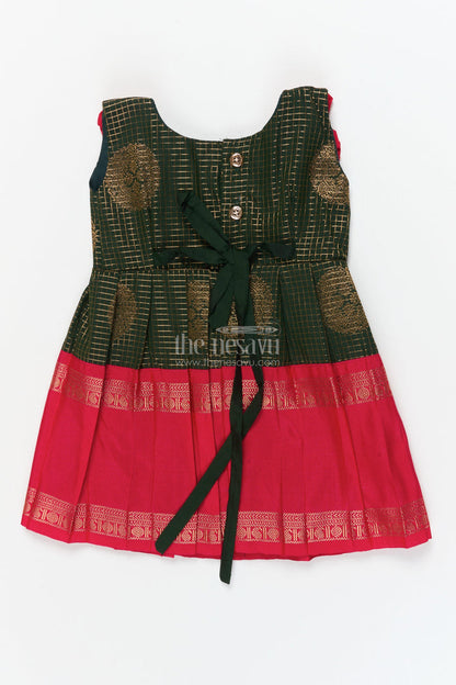 The Nesavu Girls Kanchi Silk Frock Baby Girl Traditional Silk Frock with Zari Motifs and Pleated Skirt Nesavu Nesavu baby girl ethnic silk frock with zari motifs and traditional pleated design