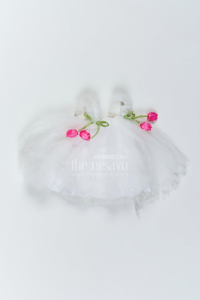 The Nesavu Girls Fancy Party Frock Baby Girl Tulip Party Frock for First Birthdays and Milestone Portraits Nesavu 12 (3M) / off white / Plain Net PF331G-12 Nesavu Baby Girl Tulip Net Frock For First Birthdays Milestone Portraits Cake Cutting And Celebrations