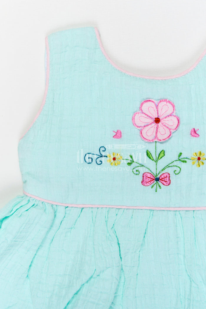 The Nesavu Baby Cotton Frocks Baby Girls Bubble Crepe Embroidered Frock with Floral Detail Nesavu Nesavu baby girls bubble crepe embroidered frock for party and occasion wear