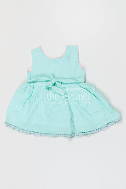 The Nesavu Baby Cotton Frocks Baby Girls Bubble Crepe Embroidered Frock with Floral Detail Nesavu Nesavu baby girls bubble crepe embroidered frock for party and occasion wear