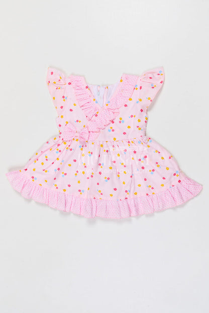 The Nesavu Baby Cotton Frocks Baby Girls Cotton Floral Frock with Ruffle Wrap Design Nesavu 14 (6M) / Pink / Cotton BFJ969C-14 Nesavu baby girls cotton floral printed frock with ruffle wrap design for kids wear