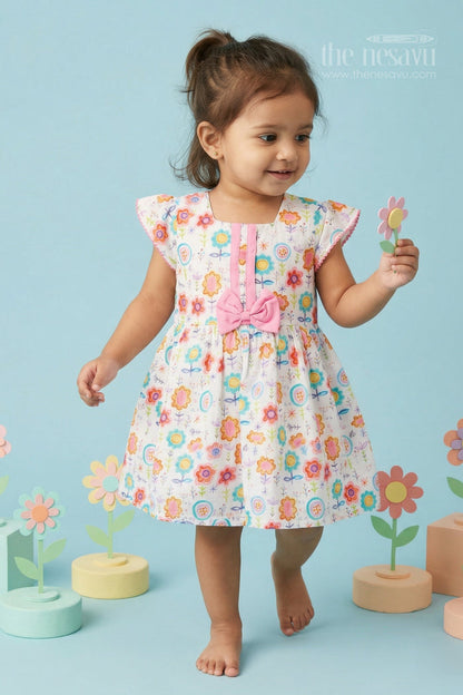 The Nesavu Baby Cotton Frocks Baby Girls Floral Cotton Frock for Playful Summer Outings Nesavu 14 (6M) / Multicolor / Cotton BFJ964A-14 Nesavu baby girls floral cotton frock with digital print for summer wear and casual outings