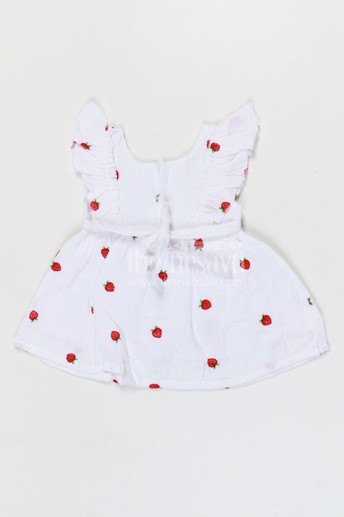 The Nesavu Baby Cotton Frocks Baby Girls Muslin Cotton Embroidered Frock with Cute Strawberry Design Nesavu Nesavu baby girls muslin cotton embroidered frock with strawberry design for summer wear