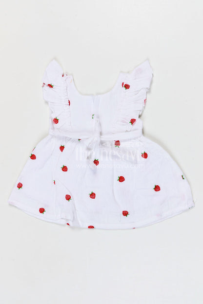 The Nesavu Baby Cotton Frocks Baby Girls Muslin Cotton Embroidered Frock with Cute Strawberry Design Nesavu Nesavu baby girls muslin cotton embroidered frock with strawberry design for summer wear
