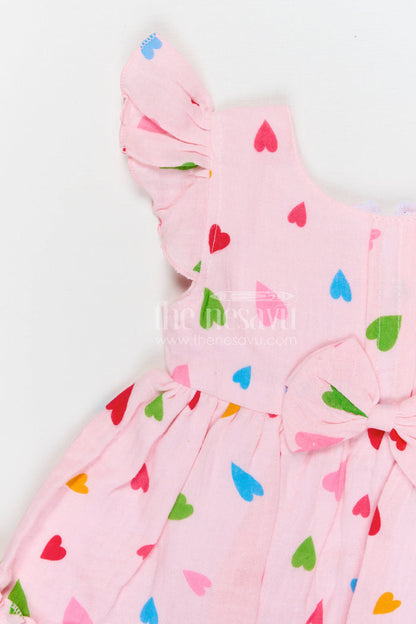 The Nesavu Baby Cotton Frocks Baby Girls Muslin Cotton Heart Print Frock with Bow Detail Nesavu Nesavu baby girls muslin cotton heart printed frock with bow for cute baby fashion