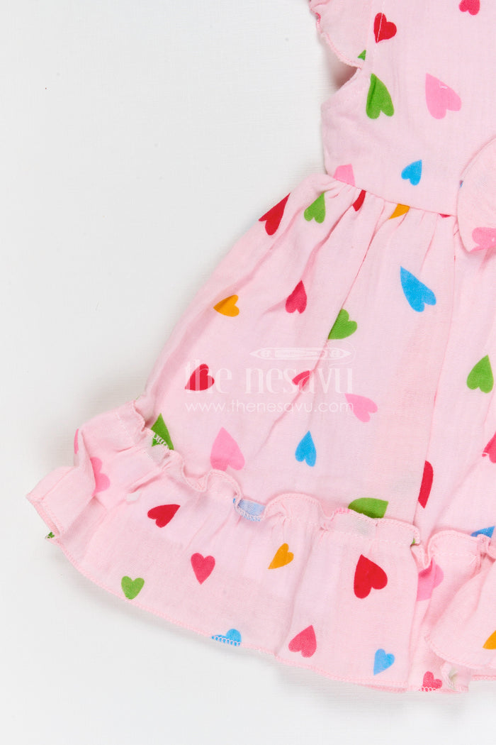 The Nesavu Baby Cotton Frocks Baby Girls Muslin Cotton Heart Print Frock with Bow Detail Nesavu Nesavu baby girls muslin cotton heart printed frock with bow for cute baby fashion