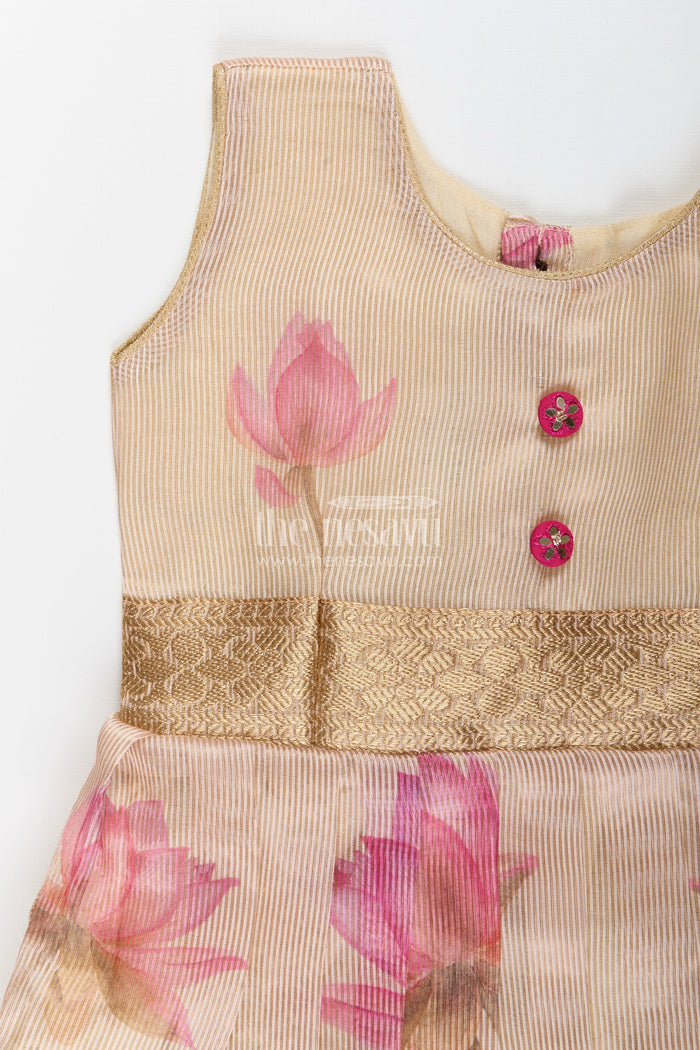 The Nesavu Silk Frock Baby Girl's Silk Frock in Cream Kora Tissue Classic Ethnic Styling Nesavu Baby girl ethnic silk frock kora tissue  cream floral digital print