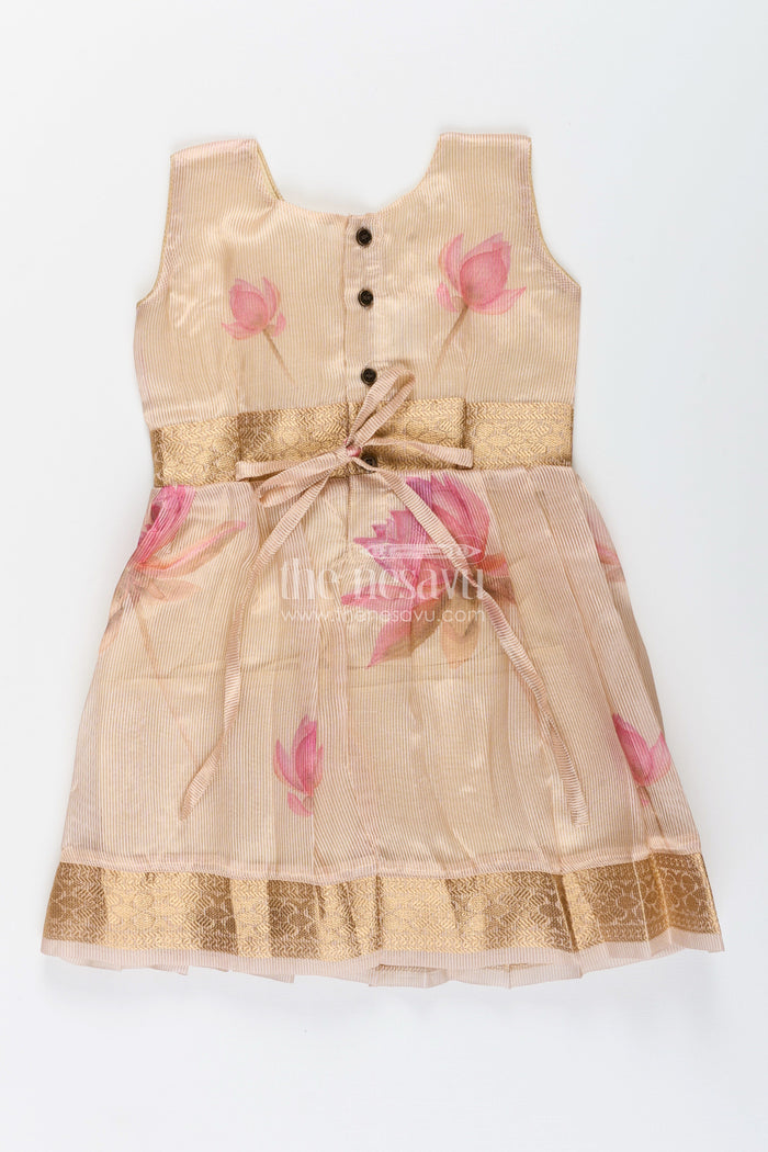 The Nesavu Silk Frock Baby Girl's Silk Frock in Cream Kora Tissue Classic Ethnic Styling Nesavu Baby girl ethnic silk frock kora tissue  cream floral digital print