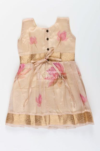The Nesavu Silk Frock Baby Girl's Silk Frock in Cream Kora Tissue Classic Ethnic Styling Nesavu Baby girl ethnic silk frock kora tissue  cream floral digital print
