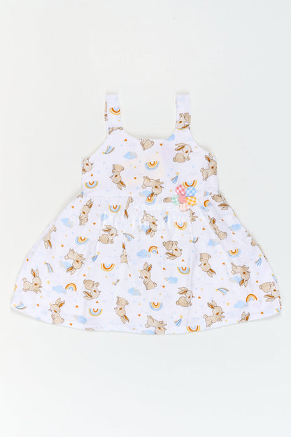 The Nesavu Baby Cotton Frocks Baby Printed Frock for Playful Day Photoshoots Nesavu 14 (6M) / White / Muslin Cotton BFJ1014B-14 Nesavu Baby Printed Frock For Playful Day Photoshoots With Muslin Cotton And Bunny Print