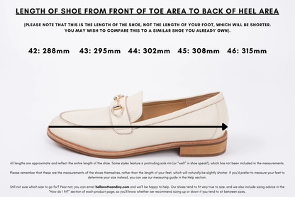 Measurement diagram displaying lengths of womens large size shoes in sizes 42,43,44,45 and 46.