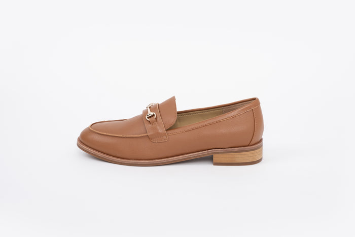 Side profile of tan leather loafer shoe available in larger European sizes 42-46