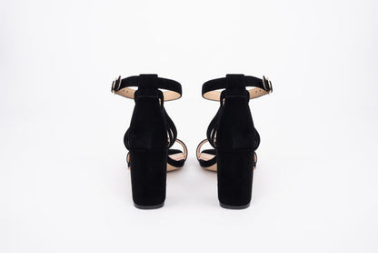 Back veiw of Bibi in black, ladies strappy shoe in larger UK Sizes 8-12