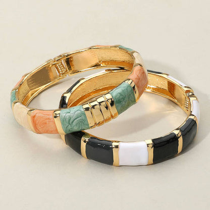 Black Enamel Bamboo Bangle Bracelet