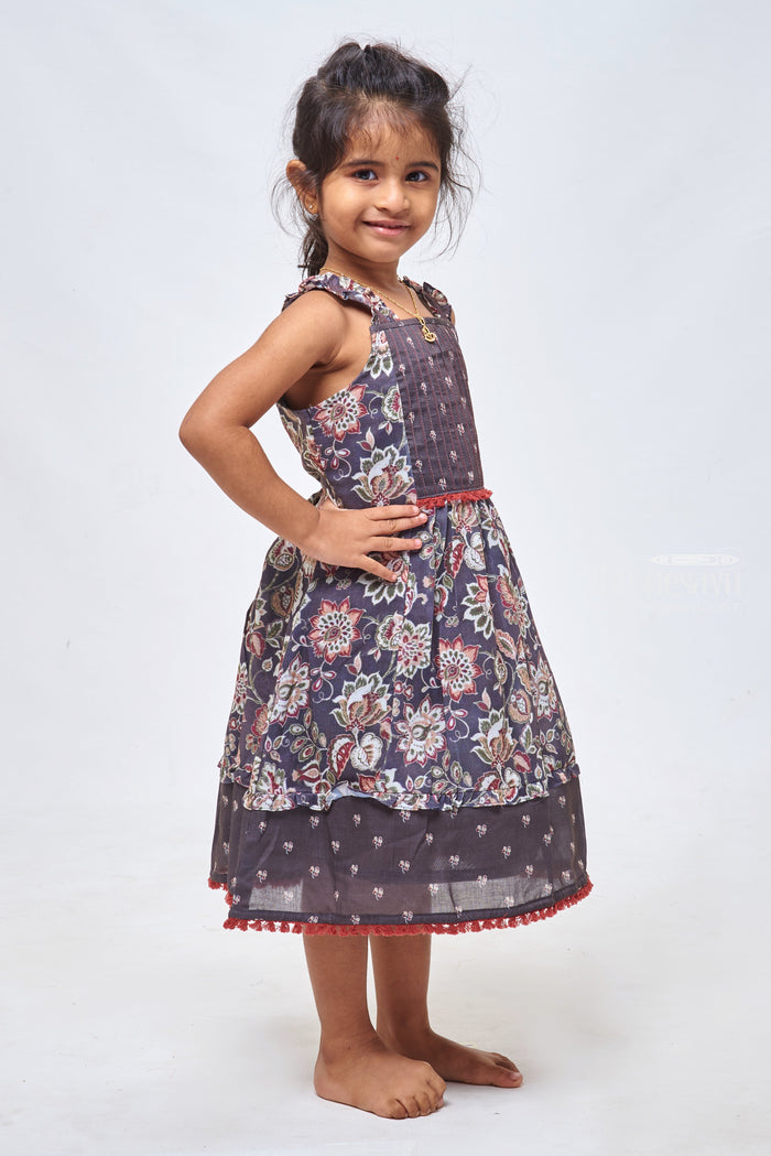 The Nesavu Girls Cotton Frock Blue Bloom: Floral Printed Pleated Blue Cotton Frock for Girls Nesavu Stylish & Comfy: Browse Our Range of Cotton Frocks for Baby Girls