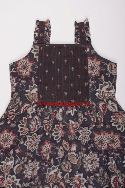 The Nesavu Girls Cotton Frock Blue Bloom: Floral Printed Pleated Blue Cotton Frock for Girls Nesavu Stylish & Comfy: Browse Our Range of Cotton Frocks for Baby Girls