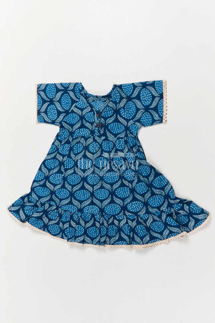 The Nesavu Girls Cotton Frock Blue Cotton Frock for Baby Girls with Wave Print and Flared Silhouette Nesavu 16 (1Y) / Blue GFC2059A-16 Nesavu blue cotton frock for baby girls with wave print and flared sleeves – summer-ready look