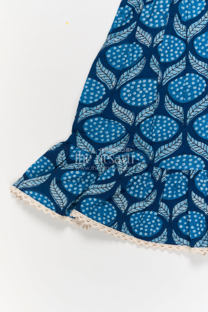 The Nesavu Girls Cotton Frock Blue Cotton Frock for Baby Girls with Wave Print and Flared Silhouette Nesavu Nesavu blue cotton frock for baby girls with wave print and flared sleeves – summer-ready look