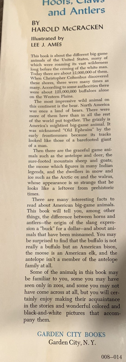 BOOKS - Hoofs, Claws and Antlers by Harold McCracken - Illustrated by Lee Ames
