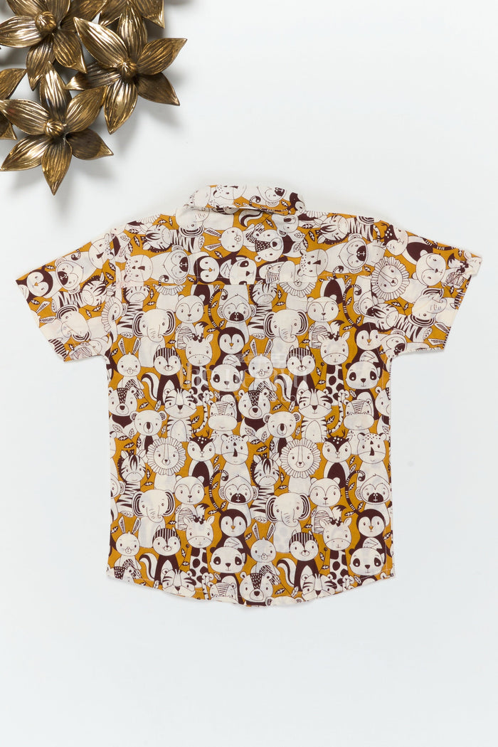 The Nesavu Boys Cotton Shirt Boys Animal Print Cotton Shirt for School and Casual Wear Nesavu Nesavu boys cotton shirt with animal face print for school and weekend fun
