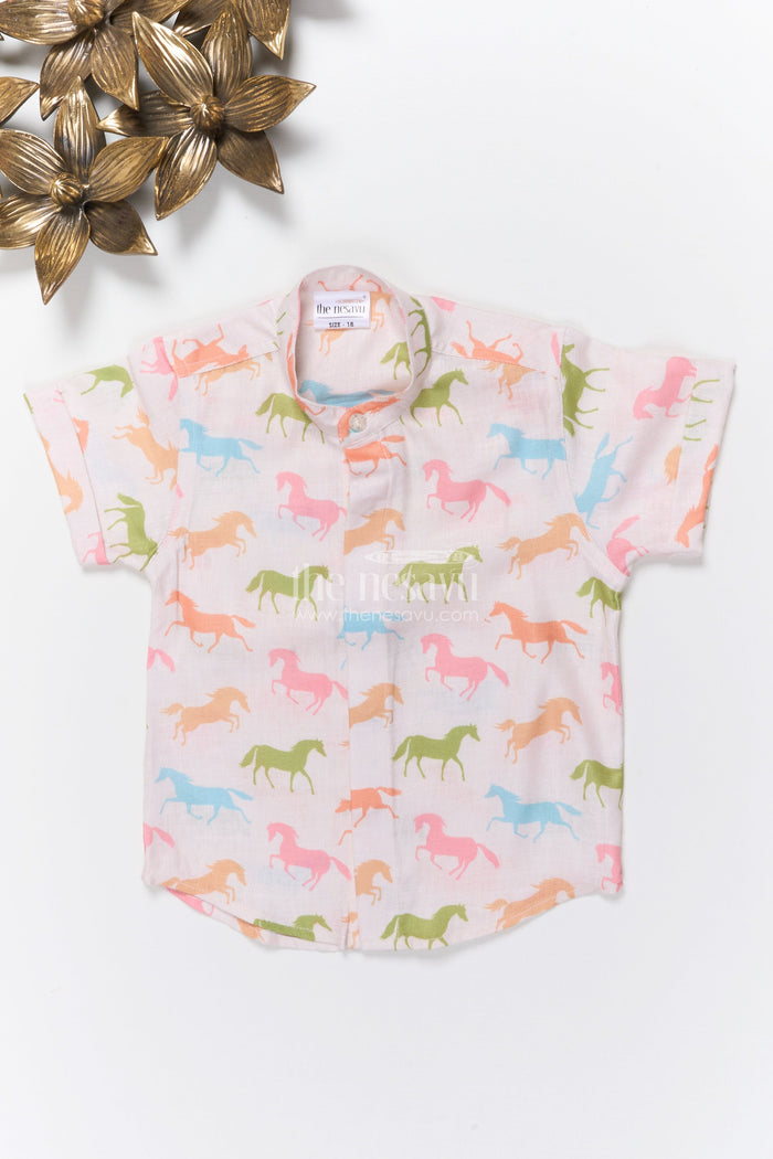The Nesavu Boys Linen Shirt Boys Animal Themed Linen Shirt for Zoo Trips and Casual Summer Wear Nesavu 16 (1Y) / Half white BS361A-16 Nesavu boys animal themed linen shirt casual summer days outdoor adventures