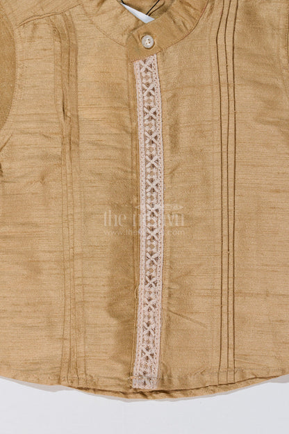 The Nesavu Boys Silk Shirt Boys Beige Silk Shirt with Elegant Embroidery and Short Sleeves for Festive and Traditional Wear Nesavu Nesavu Boys Beige Silk Shirt Elegant Embroidery Short Sleeves Traditional Festive Wear