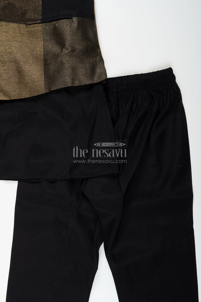 The Nesavu Boys Jacket Sets Boys black and gold checkered jacket set for evening functions Nesavu Nesavu boys black gold checkered jacket set  stylish ethnic wear receptions evening events