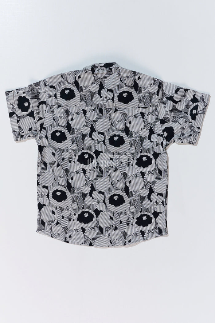 The Nesavu Boys Cotton Shirt Boys Black Half Sleeve Cotton Shirt in Cotton Block Print with Abstract Floral Design Nesavu Nesavu Boys Black Half Sleeve Cotton Shirt Cotton Block Print Abstract Floral Design