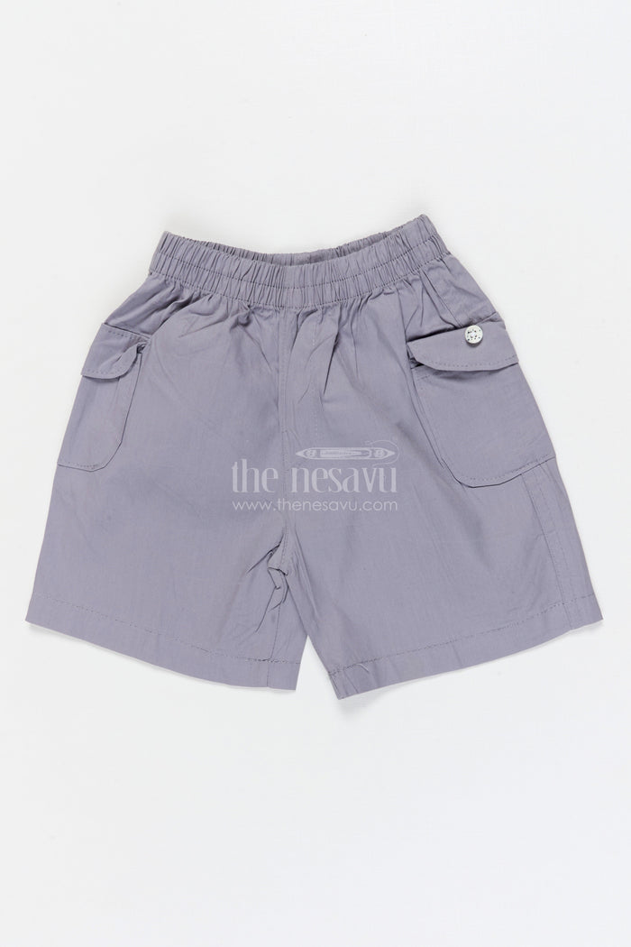 The Nesavu Boys Shorts Boys Breathable Cotton Shorts for School and Everyday Use Nesavu 16 (1Y) / Gray / Cotton BWS072C-16 Nesavu boys breathable cotton shorts with pockets – ideal for school, playtime and casual dressing