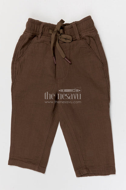 The Nesavu Boys Pant Boys Breathable Muslin Cotton Pants for Casual Outings and Daily Wear Nesavu 16 (1Y) / Brown / Muslin Cotton BWP032B-16 Nesavu boys breathable muslin cotton pants for casual wear comfortable kids drawstring pants