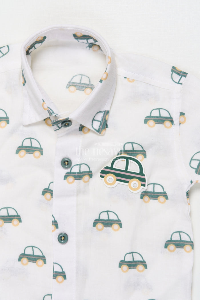 The Nesavu Boys Casual Set Boys Car Print Cotton Shirt and Pants Set for Everyday Play Nesavu Nesavu boys car print cotton casual set  fun jungle-themed shirt pants