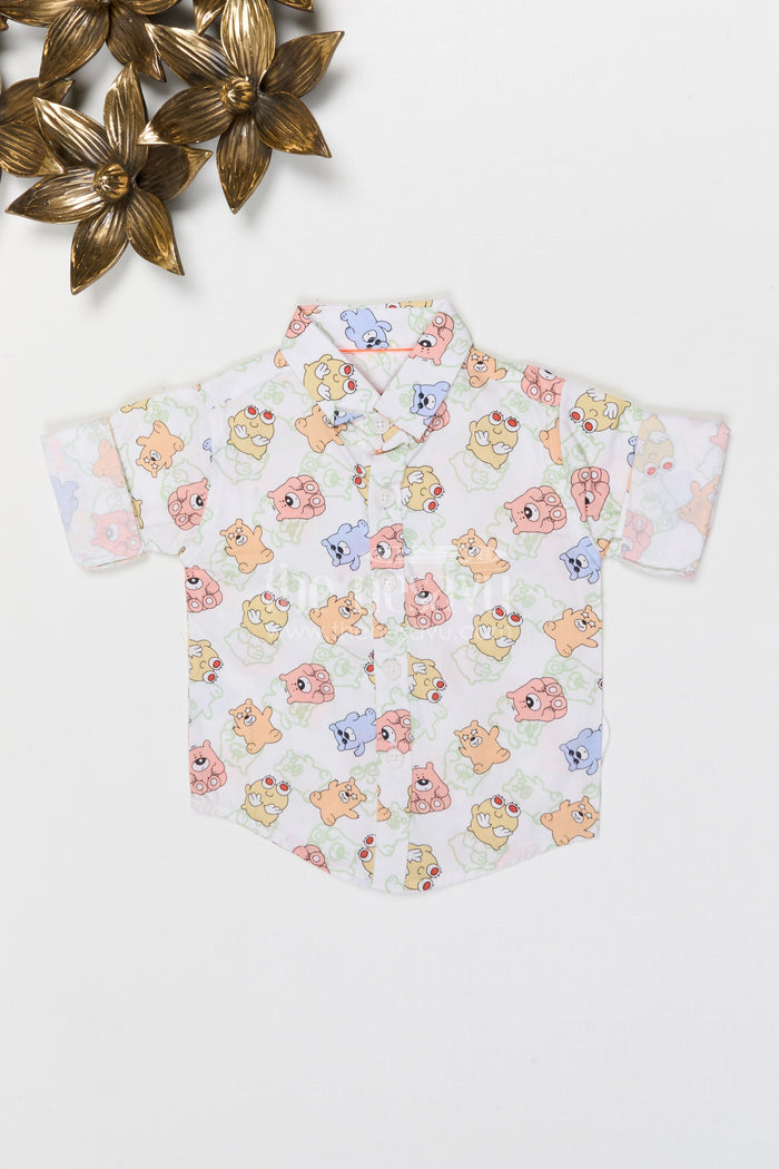 The Nesavu Boys Cotton Shirt Boys Cartoon Print Cotton Shirt for Casual Outings and Playtime Nesavu 14 (6M) / Green / Cotton BS429A-14 Nesavu boys cotton cartoon print shirt for casual outings playful kids everyday wear