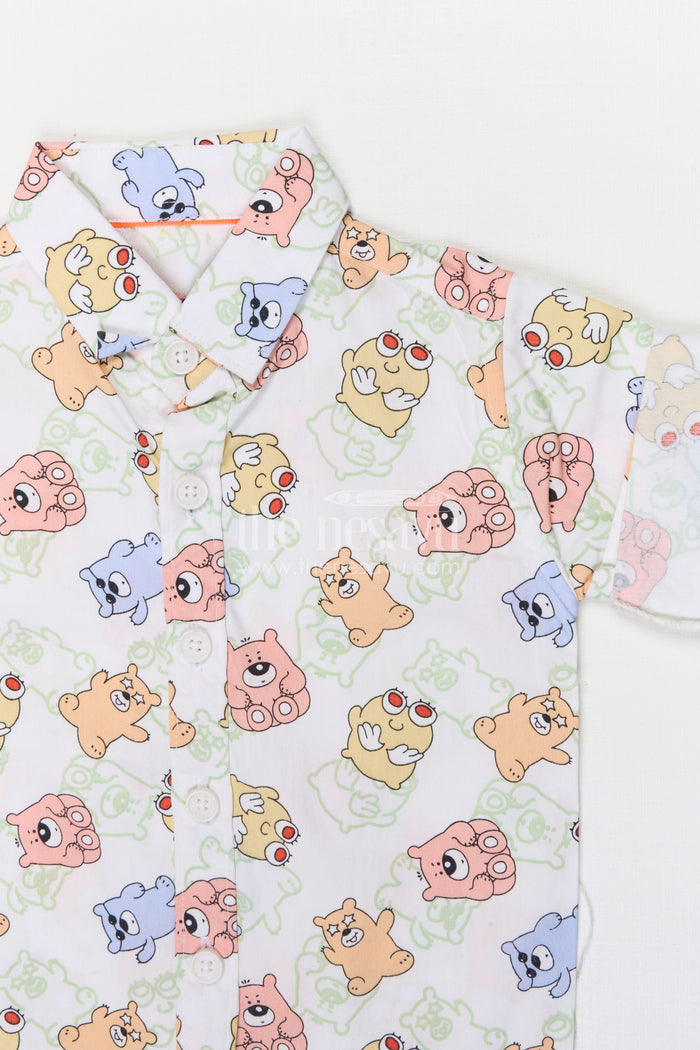 The Nesavu Boys Cotton Shirt Boys Cartoon Print Cotton Shirt for Casual Outings and Playtime Nesavu Nesavu boys cotton cartoon print shirt for casual outings playful kids everyday wear