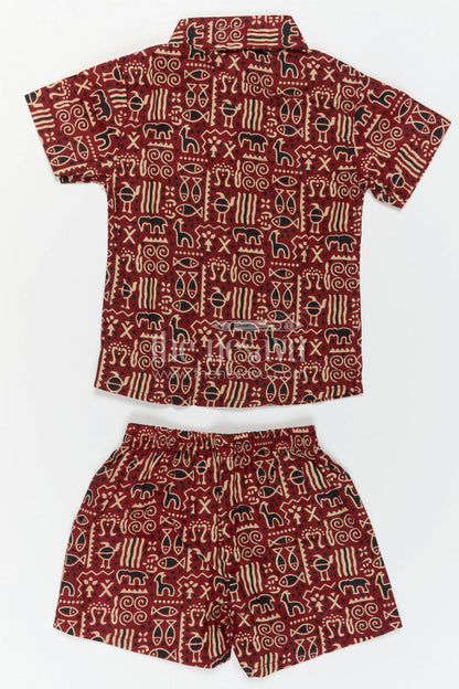 The Nesavu Boys Casual Set Boys Casual Co Ord Set for Playtime and Summer Days Nesavu Nesavu Boys Casual Cotton Co Ord Set For Playtime With Digital Print Shirt And Comfortable Shorts