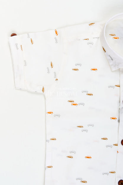 The Nesavu Boys Casual Set Boys Casual Cotton Outfit Set for Outings, School, and Everyday Wear Nesavu Nesavu boys casual cotton set printed shirt drawstring shorts everyday comfort