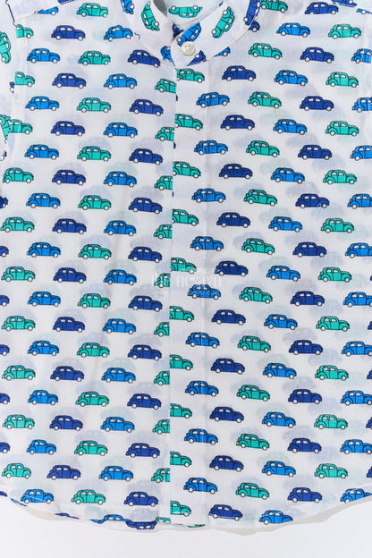 The Nesavu Boys Cotton Shirt Boys Casual Cotton Shirts in Soft Cotton Block Print with Fun Car Motif Nesavu Nesavu Boys Casual Cotton Shirt Soft Cotton Block Print Car Motif