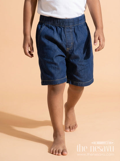 The Nesavu Boys Shorts Boys Casual Cotton Shorts with Contrast Stitching for Daily Use Nesavu 16 (1Y) / Blue / Cotton BWS073B-16 Nesavu boys cotton shorts with contrast stitching – ideal for casual outings, school and play