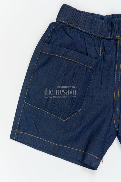 The Nesavu Boys Shorts Boys Casual Cotton Shorts with Contrast Stitching for Daily Use Nesavu 16 (1Y) / Blue / Cotton BWS073B-16 Nesavu boys cotton shorts with contrast stitching – ideal for casual outings, school and play