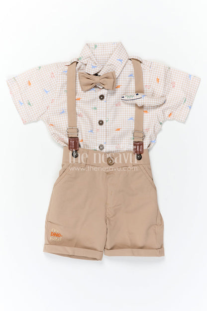 The Nesavu Boys Casual Set Boys Casual Outfit Set for Outings and Everyday Smart Wear Nesavu Nesavu Boys Casual Outfit Set With Suspenders And Bow Tie In Cotton Checked Design For Outings And Smart Wear