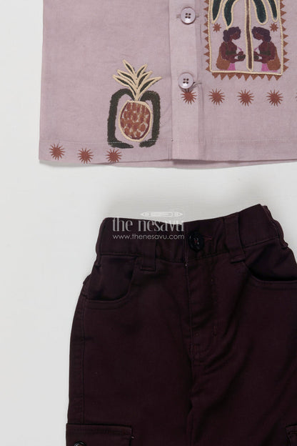 The Nesavu Boys Casual Set Boys Casual Shirt and Pant Set for Everyday Wear and Outings Nesavu Nesavu boys casual cotton blend shirt pant set embroidery daily wear outings