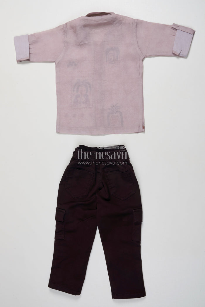 The Nesavu Boys Casual Set Boys Casual Shirt and Pant Set for Everyday Wear and Outings Nesavu Nesavu boys casual cotton blend shirt pant set embroidery daily wear outings