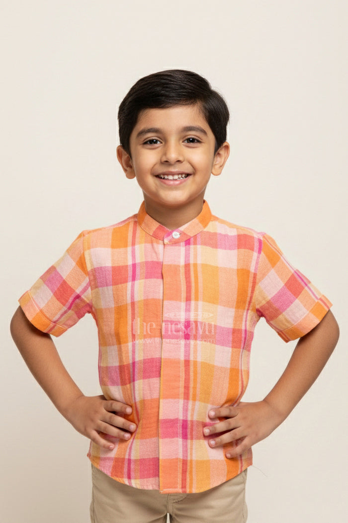The Nesavu Boys Cotton Shirt Boys Checked Muslin Cotton Shirt for Festive School Wear and Casual Dressing Nesavu 16 (1Y) / Multicolor BS338A-16 Nesavu boys checked muslin cotton shirt ethnic day school functions casual festive wear