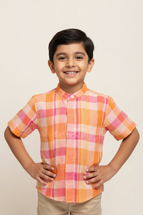 The Nesavu Boys Cotton Shirt Boys Checked Muslin Cotton Shirt for Festive School Wear and Casual Dressing Nesavu 16 (1Y) / Multicolor BS338A-16 Nesavu boys checked muslin cotton shirt ethnic day school functions casual festive wear