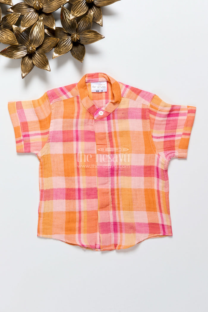 The Nesavu Boys Cotton Shirt Boys Checked Muslin Cotton Shirt for Festive School Wear and Casual Dressing Nesavu Nesavu boys checked muslin cotton shirt ethnic day school functions casual festive wear