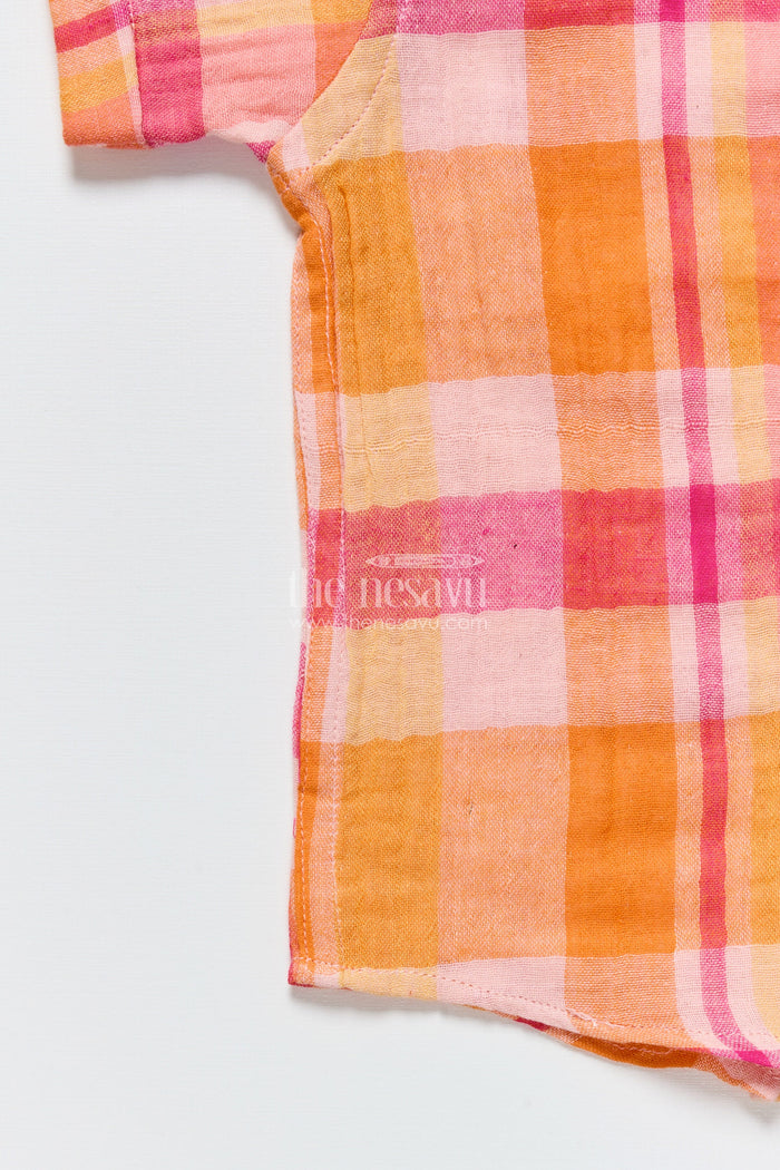 The Nesavu Boys Cotton Shirt Boys Checked Muslin Cotton Shirt for Festive School Wear and Casual Dressing Nesavu Nesavu boys checked muslin cotton shirt ethnic day school functions casual festive wear
