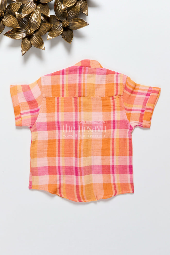 The Nesavu Boys Cotton Shirt Boys Checked Muslin Cotton Shirt for Festive School Wear and Casual Dressing Nesavu Nesavu boys checked muslin cotton shirt ethnic day school functions casual festive wear