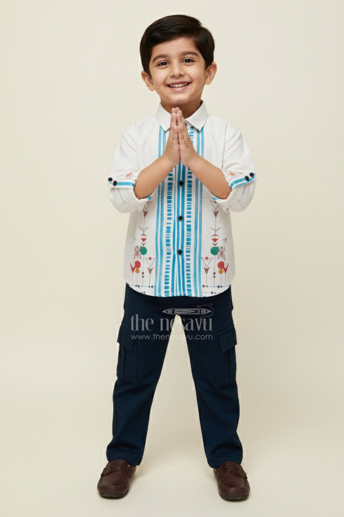 The Nesavu Boys Casual Set Boys Cotton Blazer Outfit for Festive Casual and School Functions Nesavu 20 (3Y) / Blue BCS456A-20 Nesavu boys printed cotton blazer outfit ethnic motifs school events festive casual wear