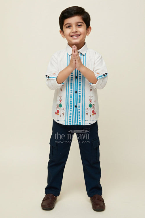 The Nesavu Boys Casual Set Boys Cotton Blazer Outfit for Festive Casual and School Functions Nesavu 20 (3Y) / Blue BCS456A-20 Nesavu boys printed cotton blazer outfit ethnic motifs school events festive casual wear