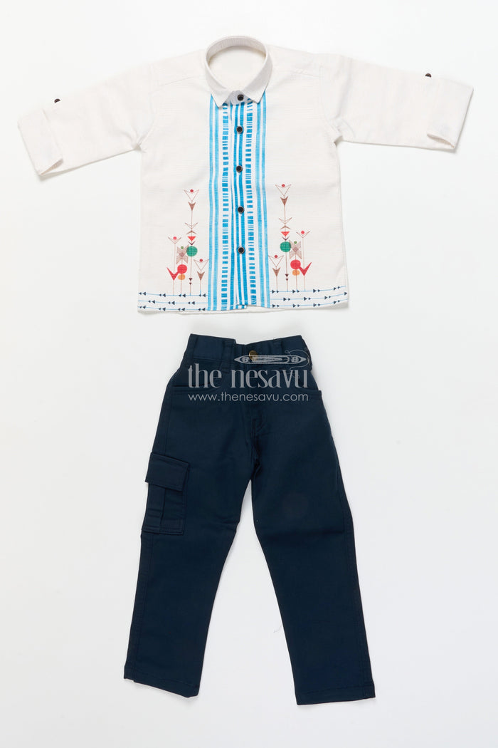 The Nesavu Boys Casual Set Boys Cotton Blazer Outfit for Festive Casual and School Functions Nesavu Nesavu boys printed cotton blazer outfit ethnic motifs school events festive casual wear